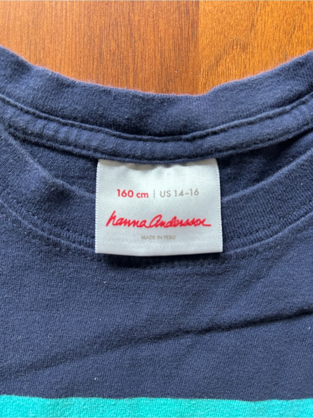 Hanna Andersson Navy Tee with Red, Turquoise & Yellow Stripes - Picture 2 of 2